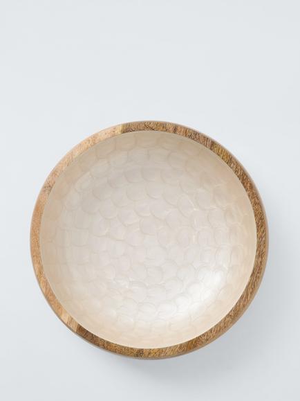 John Lewis Pearl Inlay Mango Wood Serving Bowl, 30.5cm - view 2, Natural Pearl