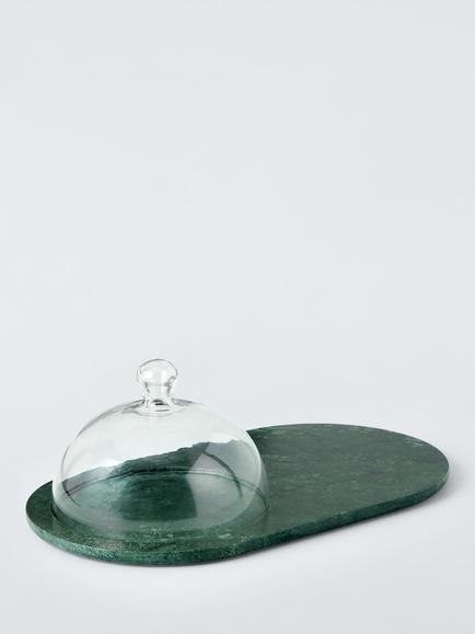 John Lewis Green Marble Cheese Board & Glass Dome, Green Emerald