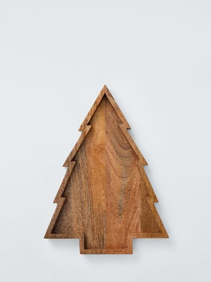 John Lewis Mango Wood Christmas Tree Platter, 26cm - view 2, Natural Natural