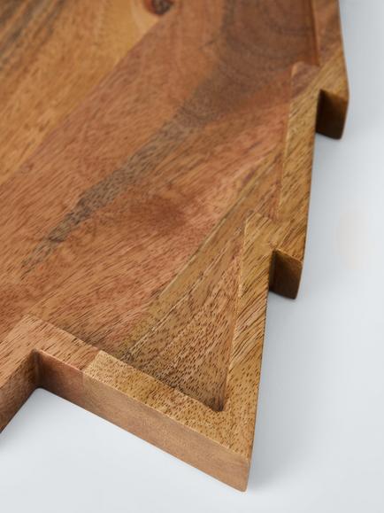 John Lewis Mango Wood Christmas Tree Platter, 26cm - view 2, Natural Natural