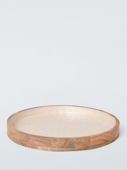 John Lewis Mango Wood Round Serving Platter, 40.5cm, White Pearl, Natural Pearl