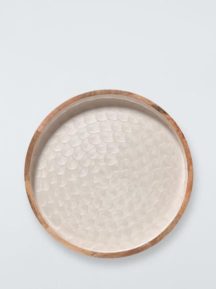 John Lewis Mango Wood Round Serving Platter, 40.5cm, White Pearl - view 2, Natural Pearl