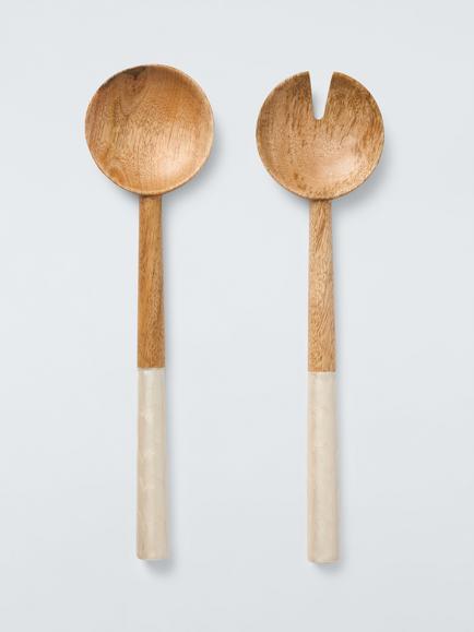 John Lewis White Pearl Handle Mango Wood Salad Serving Spoons, Natural Pearl