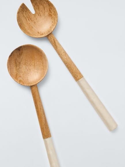 John Lewis White Pearl Handle Mango Wood Salad Serving Spoons - view 2, Natural Pearl