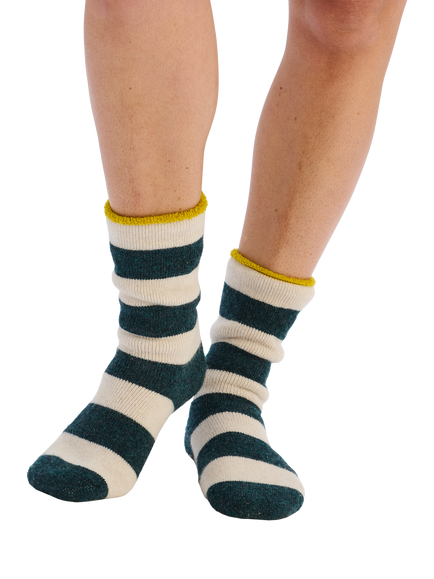 Christy Striped Merino Wool Lounge Socks, Dark Teal - view 2, Dark Teal