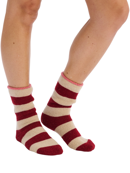 Christy Striped Merino Wool Lounge Socks, Red - view 2, Red