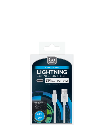 Go Travel Extra Long Lightning Connector Cable, 2M, Grey