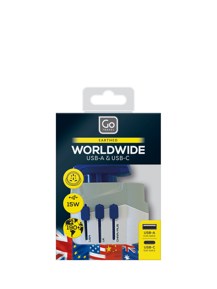 Go Travel World USB-A and USB-C Adapter, Grey