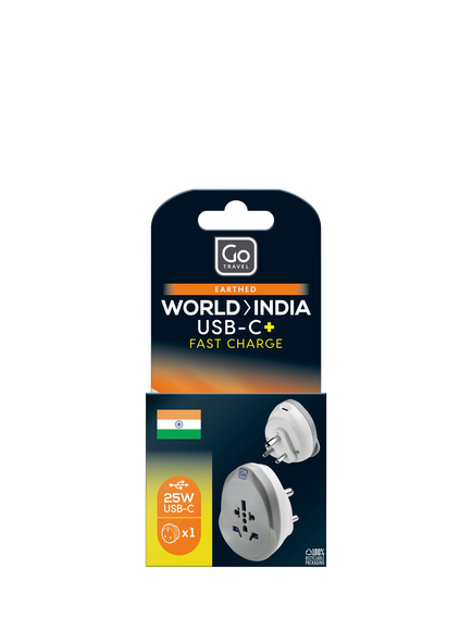 Go Travel WORLD - INDIA USB-C Charger Adapter, Grey