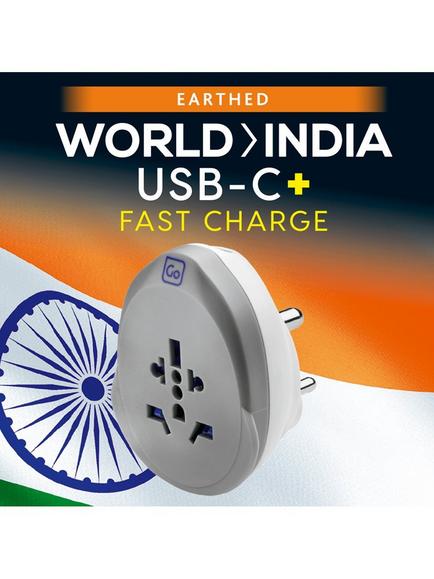 Go Travel WORLD - INDIA USB-C Charger Adapter - view 2, Grey