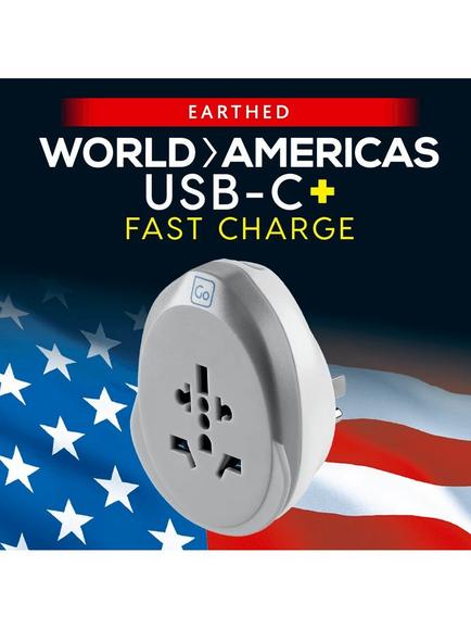Go Travel WORLD - AMERICAS USB-C Charger Adapter - view 2, Grey