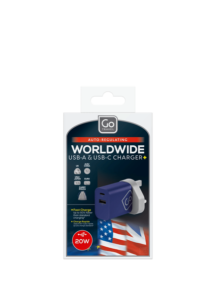 Go Travel Worldwide USB-A joins USB-C Charger, Grey