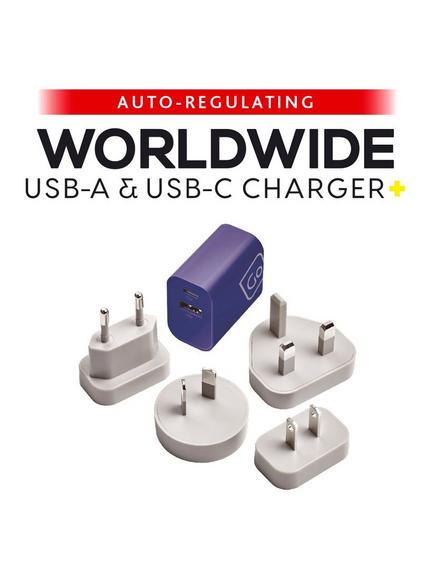 Go Travel Worldwide USB-A joins USB-C Charger - view 2, Grey