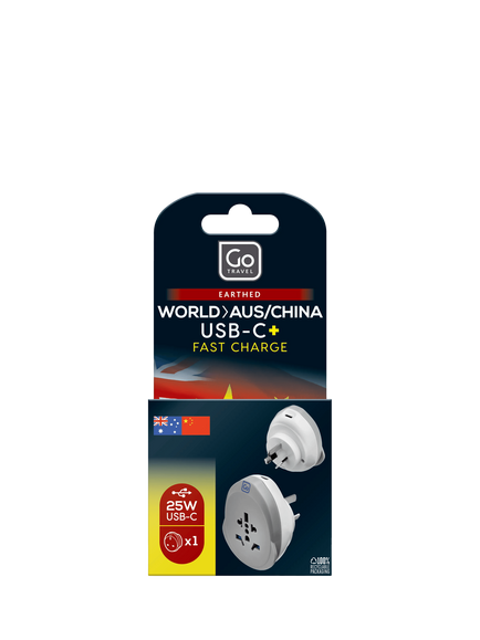 Go Travel WORLD - AUS/CHINA USB-C Charger, Grey