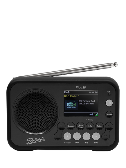 Roberts Play 20 DAB/DAB+/FM Bluetooth Portable Digital Radio, Black
