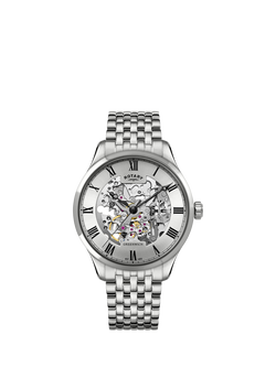 Rotary GB02940/06 Men's Skeleton round Bracelet Strap Watch, Silver, Silver