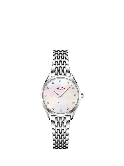 Rotary LB08010/07/D Women's Ultra Slim Mother of Pearl Bracelet Strap Watch, Silver, Silver