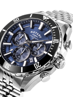 Rotary RGB10013/05 Men's Apex100 Chronograph Bracelet Strap Watch, Silver - view 2, Silver