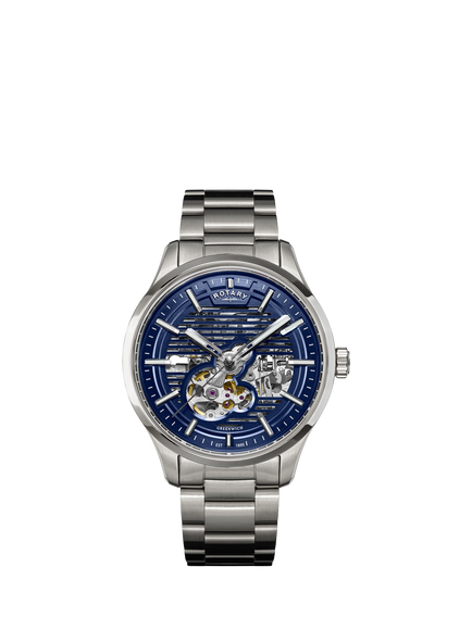 Rotary RGB10073/05 Men's Greenwich Strata Round Bracelet Strap Watch, Silver, Silver