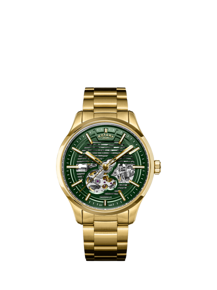 Rotary RGB10074/24 Men's Greenwich Strata Round Bracelet Strap Watch, Gold, Gold