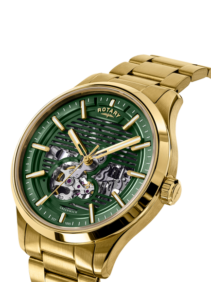Rotary RGB10074/24 Men's Greenwich Strata Round Bracelet Strap Watch, Gold - view 2, Gold