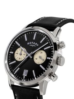 Rotary RGS10067/04 Men's 1895 Chronograph Round Leather Strap Watch, Silver - view 2, Silver