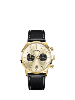 Rotary RGS10068/03 Men's 1895 Chronograph Leather Strap Watch, Gold, Gold