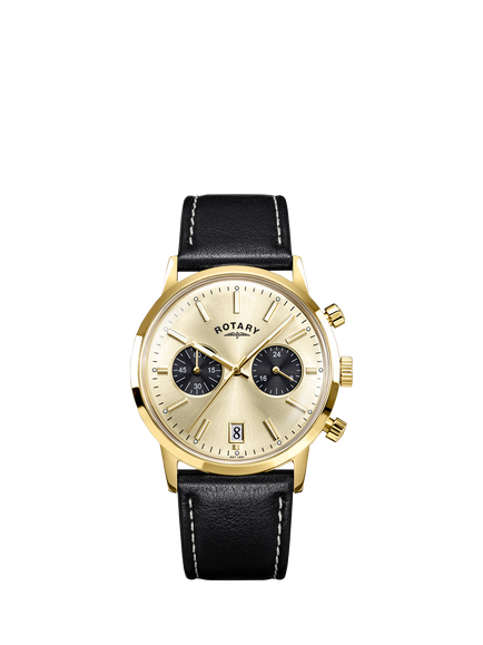 Rotary RGS10068/03 Men's 1895 Chronograph Leather Strap Watch, Gold, Gold
