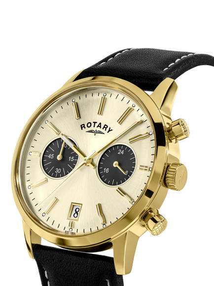 Rotary RGS10068/03 Men's 1895 Chronograph Leather Strap Watch, Gold - view 2, Gold