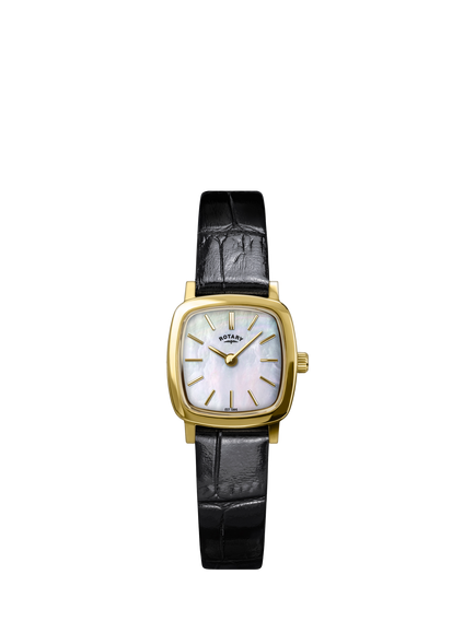 Rotary RLS10046/41 Women's Heritage Astoria Square Leather Strap Watch, Gold, Gold