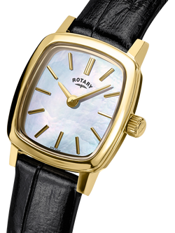Rotary RLS10046/41 Women's Heritage Astoria Square Leather Strap Watch, Gold - view 2, Gold