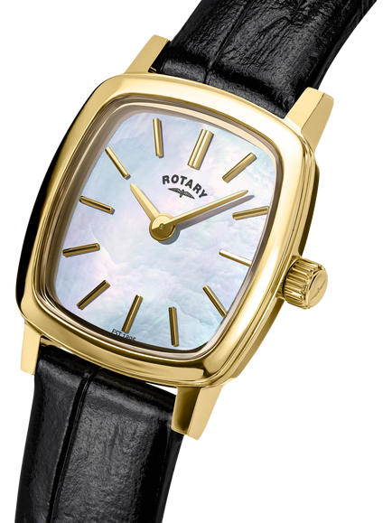 Rotary RLS10046/41 Women's Heritage Astoria Square Leather Strap Watch, Gold - view 2, Gold