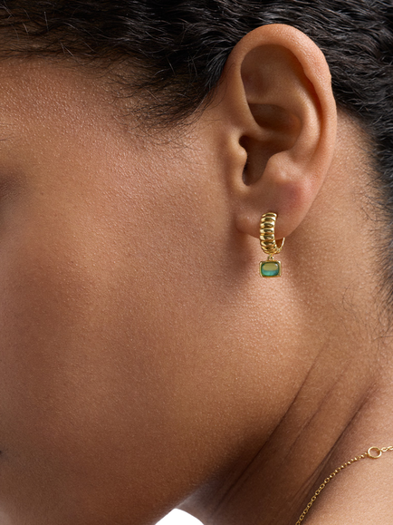 Astley Clarke Chalcedony Drop Huggie Hoop Earrings, Gold - view 2, Gold