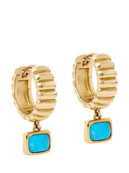 Astley Clarke Turquoise Drop Huggie Hoop Earrings, Gold, Gold