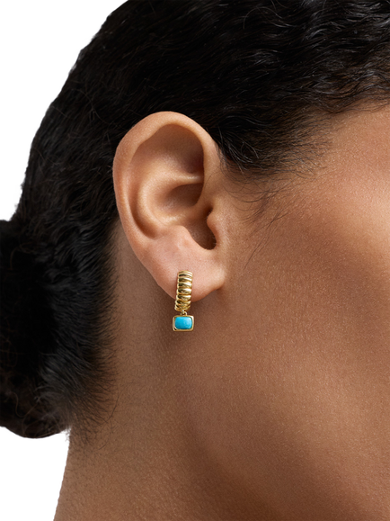 Astley Clarke Turquoise Drop Huggie Hoop Earrings, Gold - view 2, Gold
