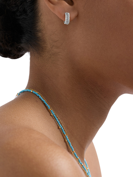Astley Clarke Aurora Ridge Huggie Hoop Earrings, Silver - view 2, Silver