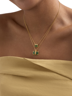 Astley Clarke Aurora Ridge Square Pendant Necklace - view 2, Gold/Green Chalcedony