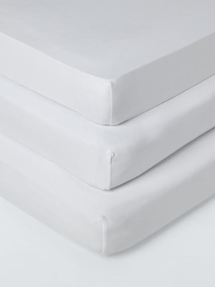 John Lewis Cotton Fitted Cot Sheet, Pack of 3, White, White