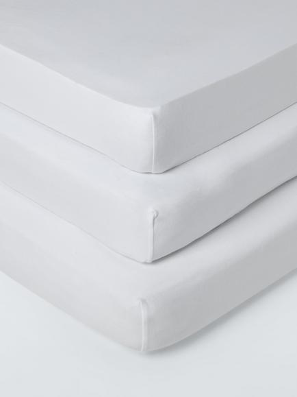 John Lewis Cotton Fitted Cotbed Sheet, Pack of 3, White, White