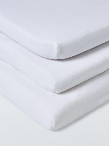 John Lewis Cotton Fitted Cot Sheet, Pack of 3, White, White