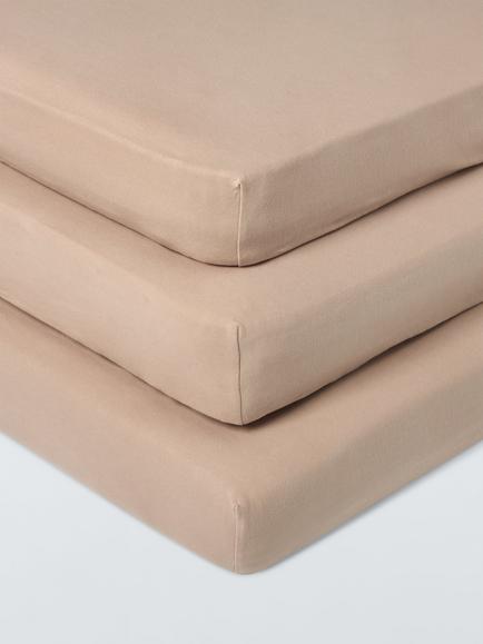 John Lewis Cotton Fitted Cot Sheet, Pack of 3, Taupe, Taupe