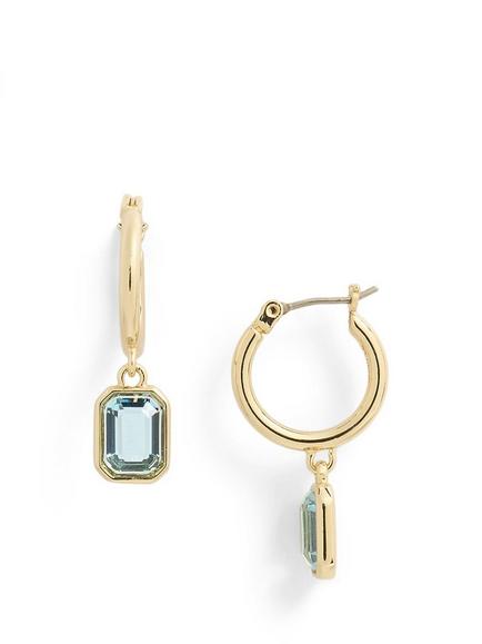 Lauren Ralph Lauren Posey Crystal Stone Hoop Earrings, Gold/ Aqua - view 2, Gold/ Aqua