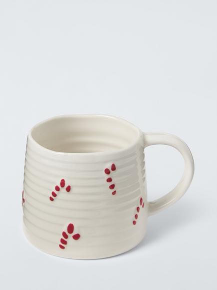 John Lewis Candy Cane Stoneware Mug, 380ml, White, White