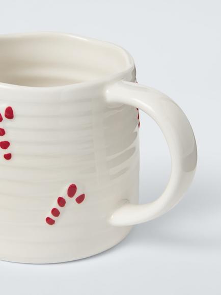 John Lewis Candy Cane Stoneware Mug, 380ml, White - view 2, White