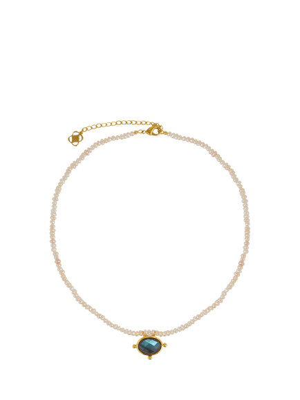 Ottoman Hands Sorel Pearl and Labradorite Beaded Necklace, Gold, Gold