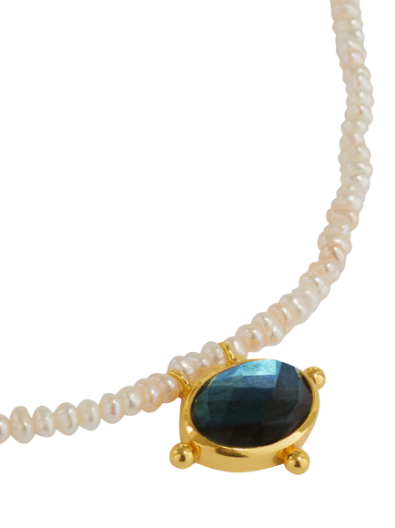 Ottoman Hands Sorel Pearl and Labradorite Beaded Necklace, Gold - view 2, Gold
