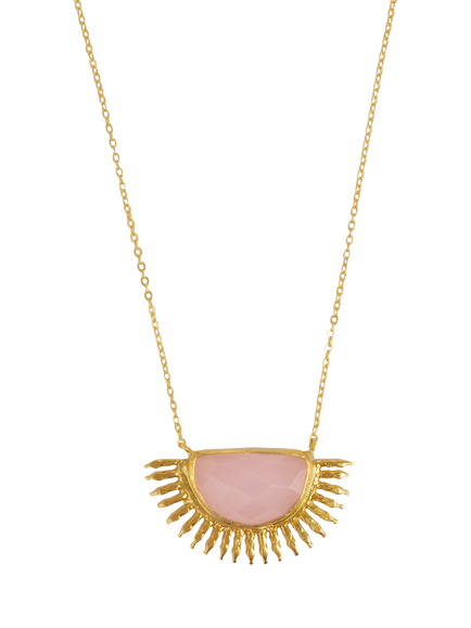 Ottoman Hands Sunrise Rose Quartz Necklace, Gold, Gold