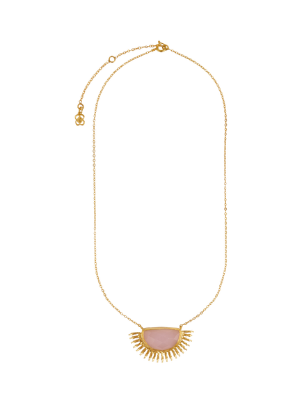 Ottoman Hands Sunrise Rose Quartz Necklace, Gold - view 2, Gold