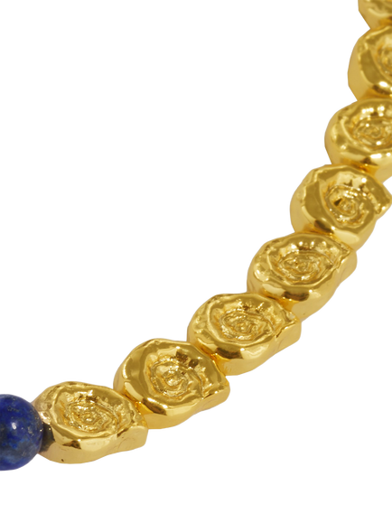 Ottoman Hands Waterproof Lapis and Pink Jade Beaded Necklace, Gold - view 2, Gold