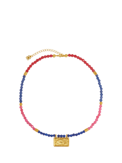 Ottoman Hands Arden Evil Eye Gemstone Beaded Necklace, Gold, Gold